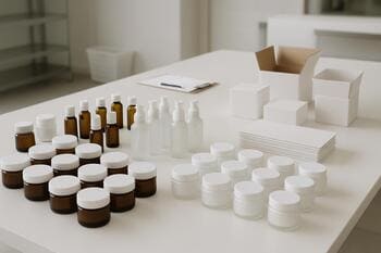 Serenique Beauty məhsullarının qablaşdırma masasındakı son yoxlama prosesi