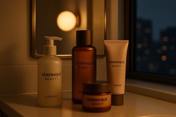 Serenique Beauty gecə reset ritualı üçün vanna otağı rəfi görüntüsü