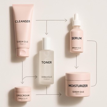 Serenique Beauty kolleksiyasının flatlay şəkildə, müxtəlif ritual xətləri üzrə qruplaşdırılması