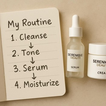 Serenique Beauty istifadəçisinin dəri rutin qeydlərini yazdığı dəftər