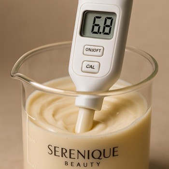 Serenique Beauty məhsullarının pH dəyərlərinin ölçüldüyü laboratoriya paneli