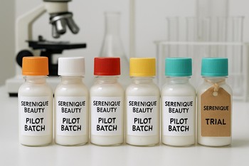 Serenique Beauty laboratoriyasında pilot buraxılış pinco serum flakonları