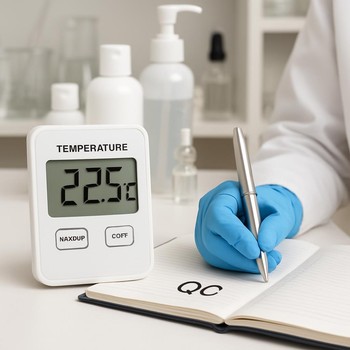 Serenique Beauty laboratoriyasında temperatur qeyd cihazı və test kabineti